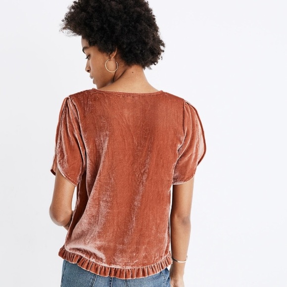 Madewell Women’s Velvet Tulip Flutter Short Sleeve Burnt Orange Ruffle Top Sz XS - Picture 2 of 7